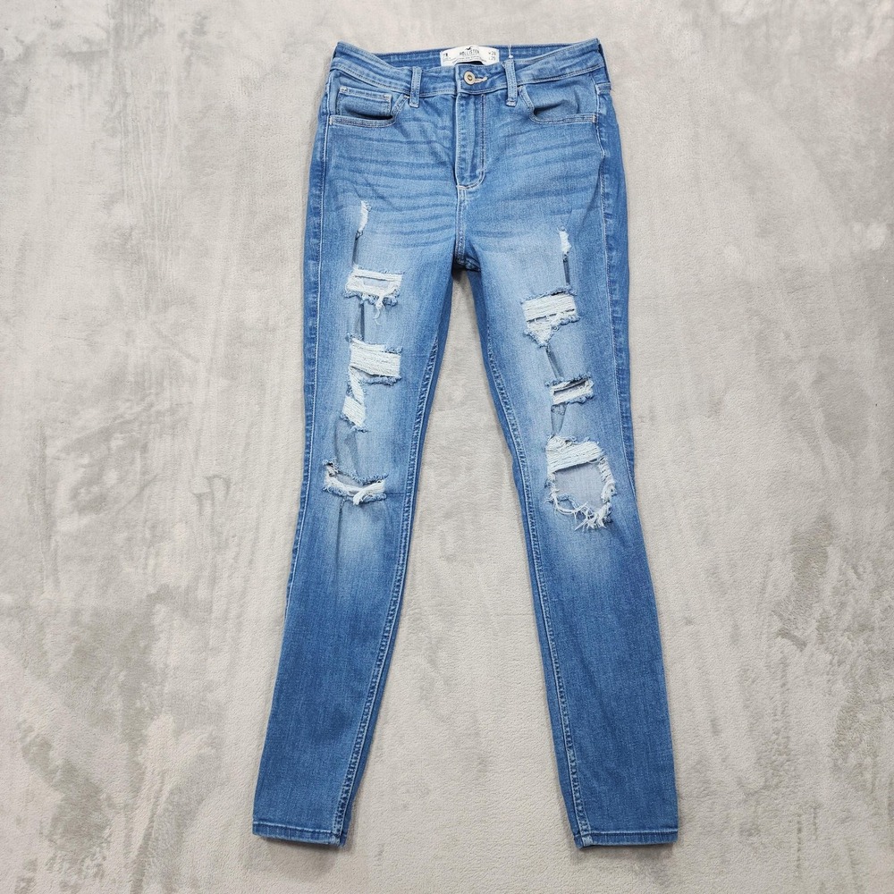 Hollister Jeans Womens 7R Juniors Blue Curvy High Rise Super Skinny Distressed